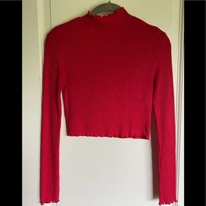 Forever 21 Red Ribbed Long Sleeve Crop Top
